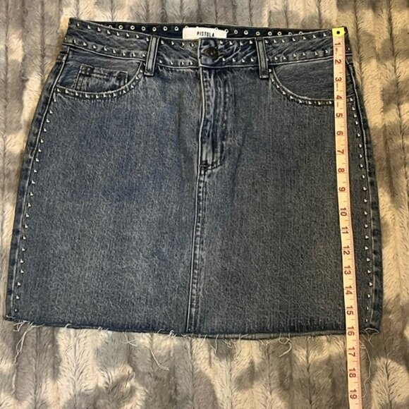 PISTOLA Sierra Medium Wash Studded Denim Mini Skirt Size 29 - Picture 5 of 7